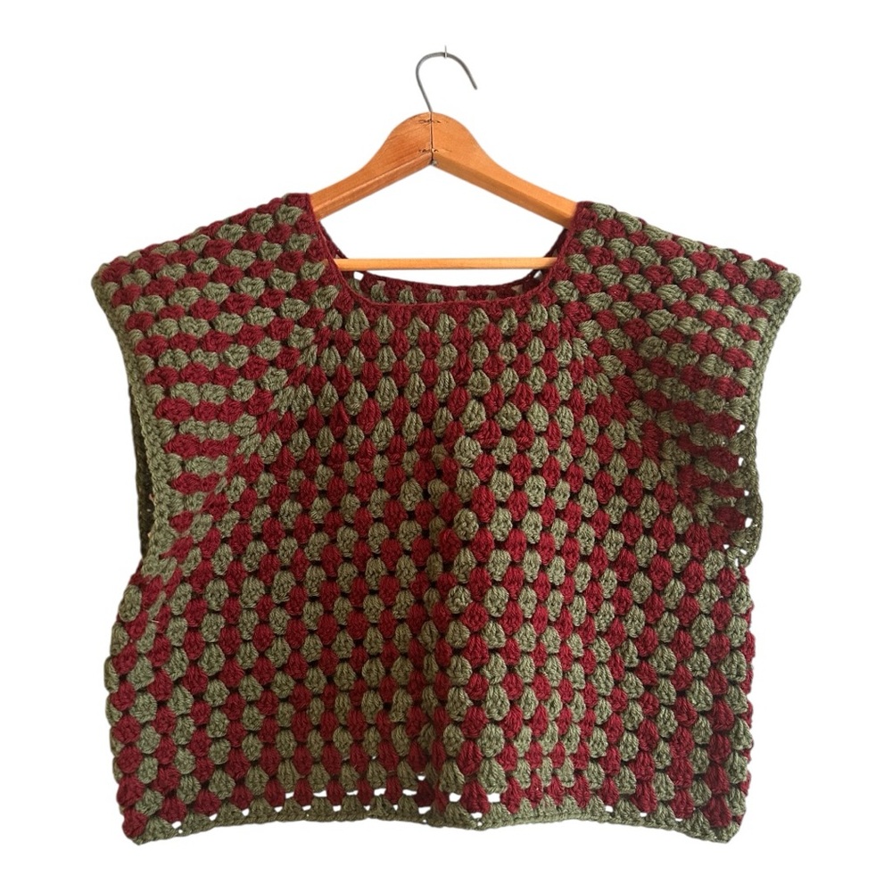 Granny crochet top maroon and green L/Xl - Picture 2 of 5